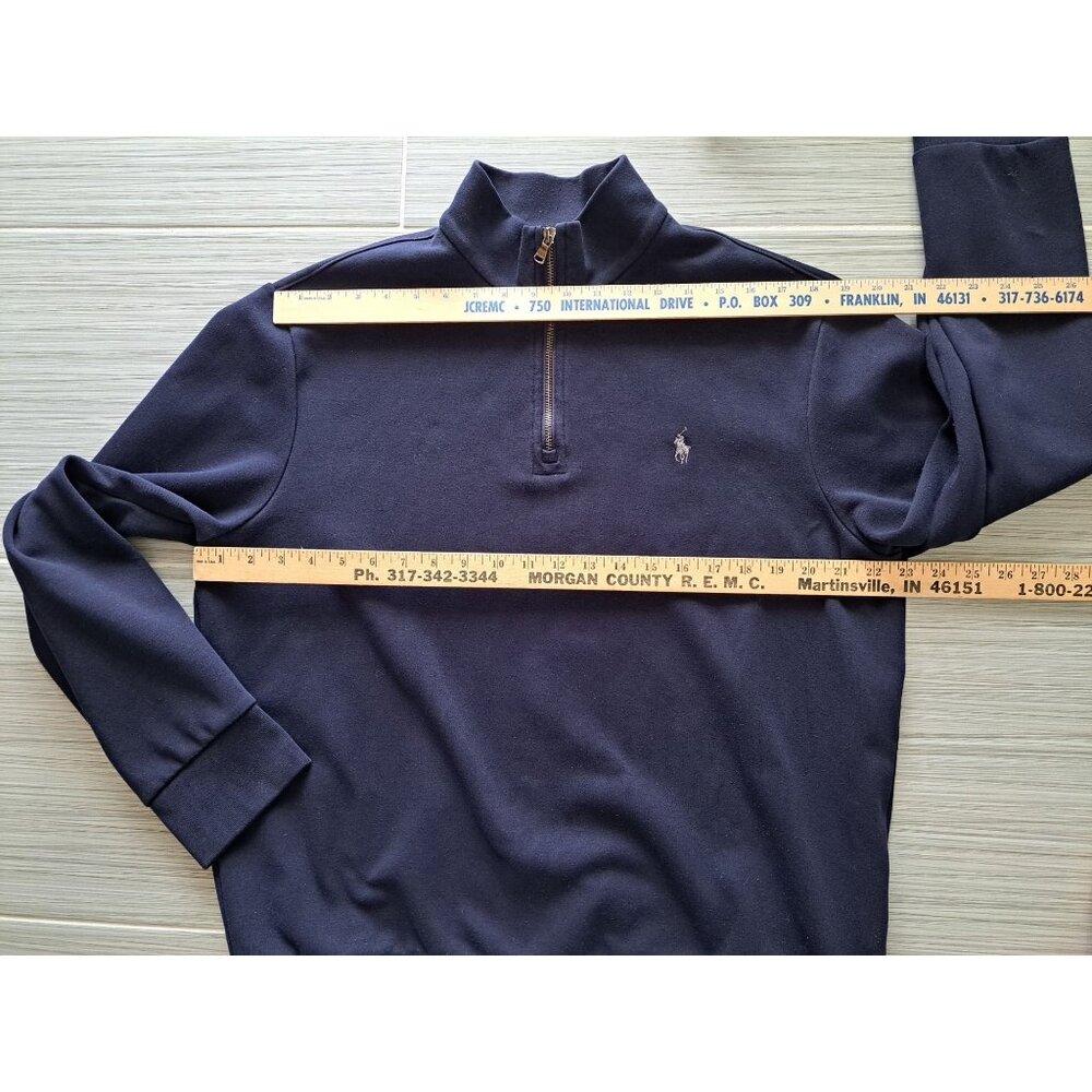 Polo Ralph Lauren Navy 1/4 Zip Pullover Sweatshirt L Embroidered Pony Cotton Bld - Picture 8 of 10